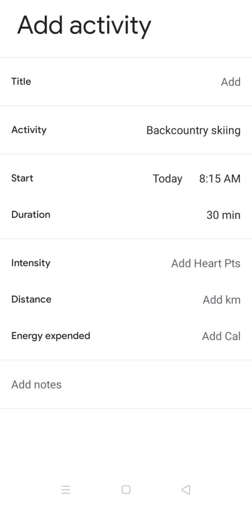 how to add activity on google fit
