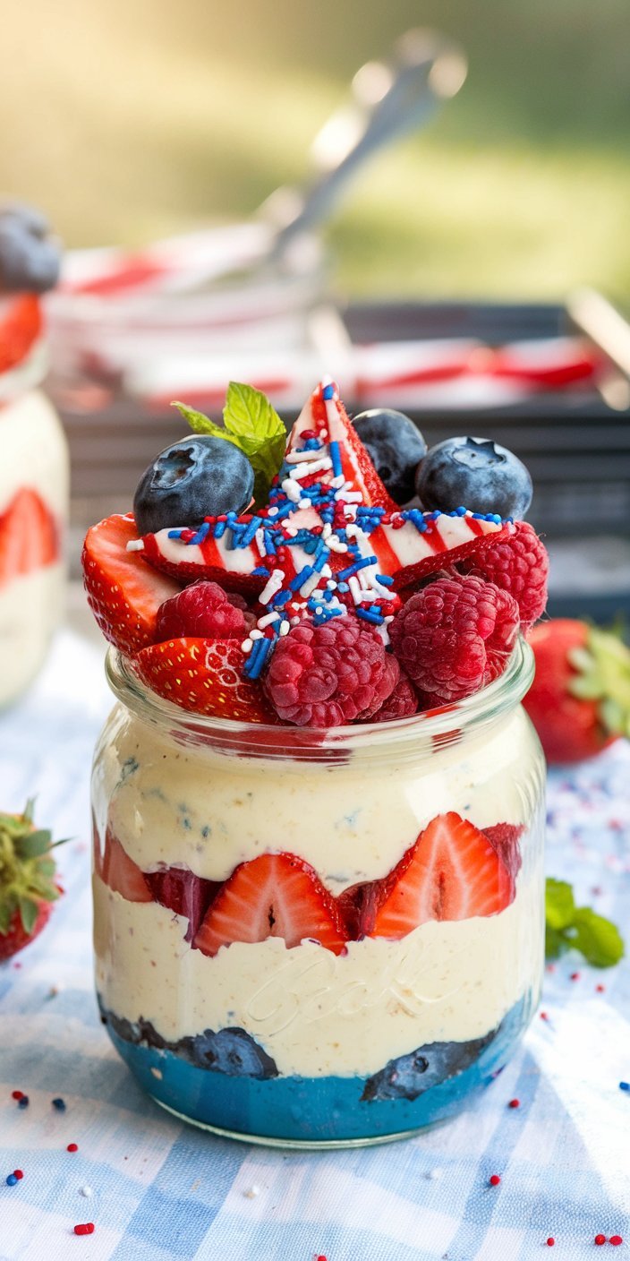 Patriotic No-Bake Cheesecake Jars – A 4th of July Delight