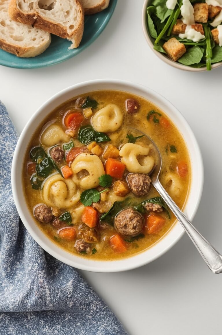 Autumn Soup – Creamy Sausage Tortellini Soup with Spinach