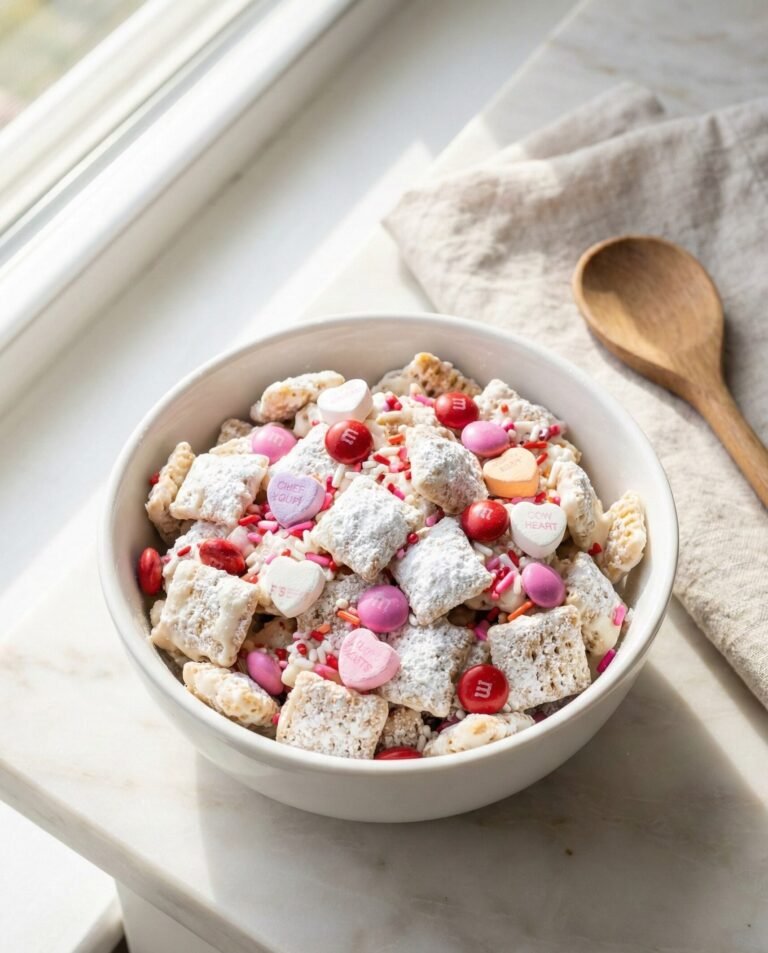 Valentine’s Puppy Chow Recipe (Sweet, Crunchy & Perfect for Sharing)