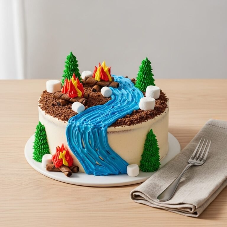 Campfire Camping Cake: Chocolate Camping Birthday Cake
