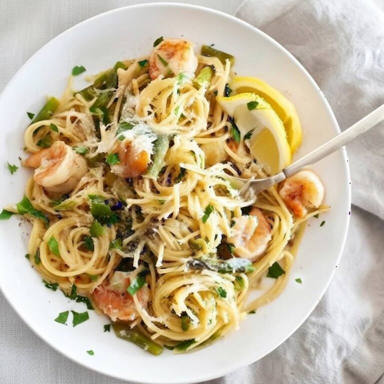 Creamy Shrimp and Asparagus Pasta with Garlic Parmesan Sauce