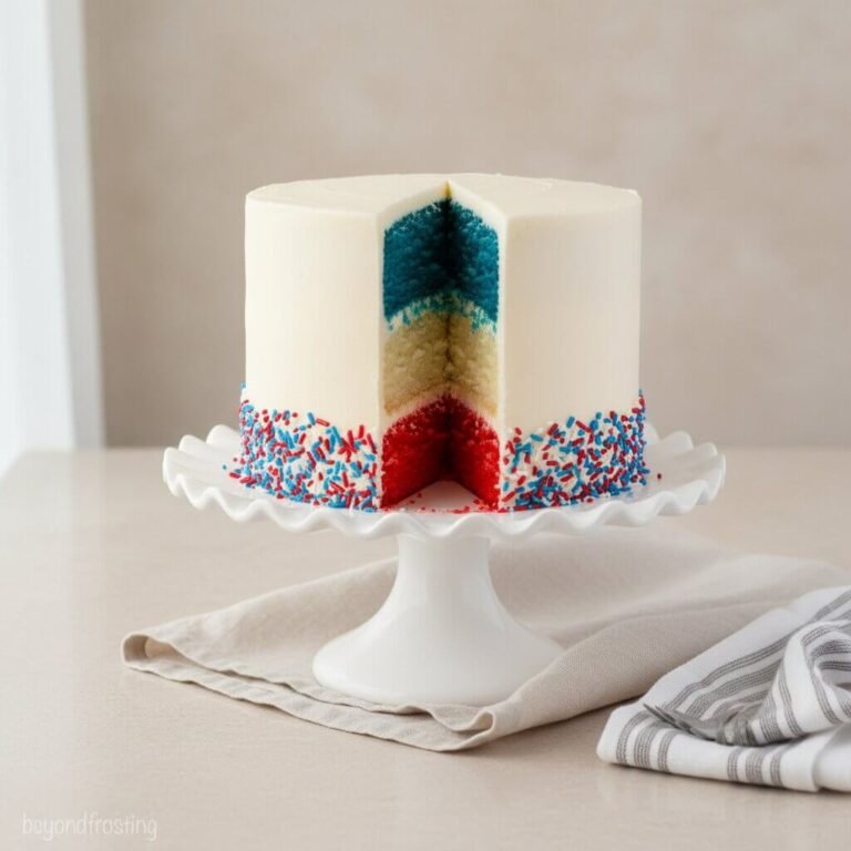 Classic Red, White and Blue Layer Cake with Fluffy Vanilla Frosting