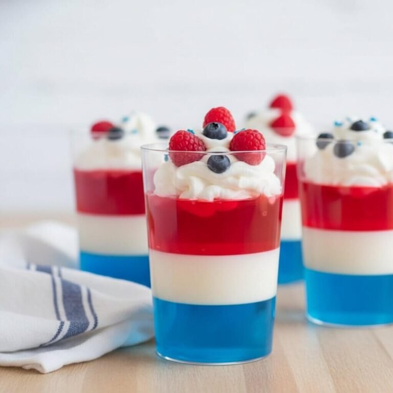 Patriotic Red, White, and Blue Layered Jello Cups