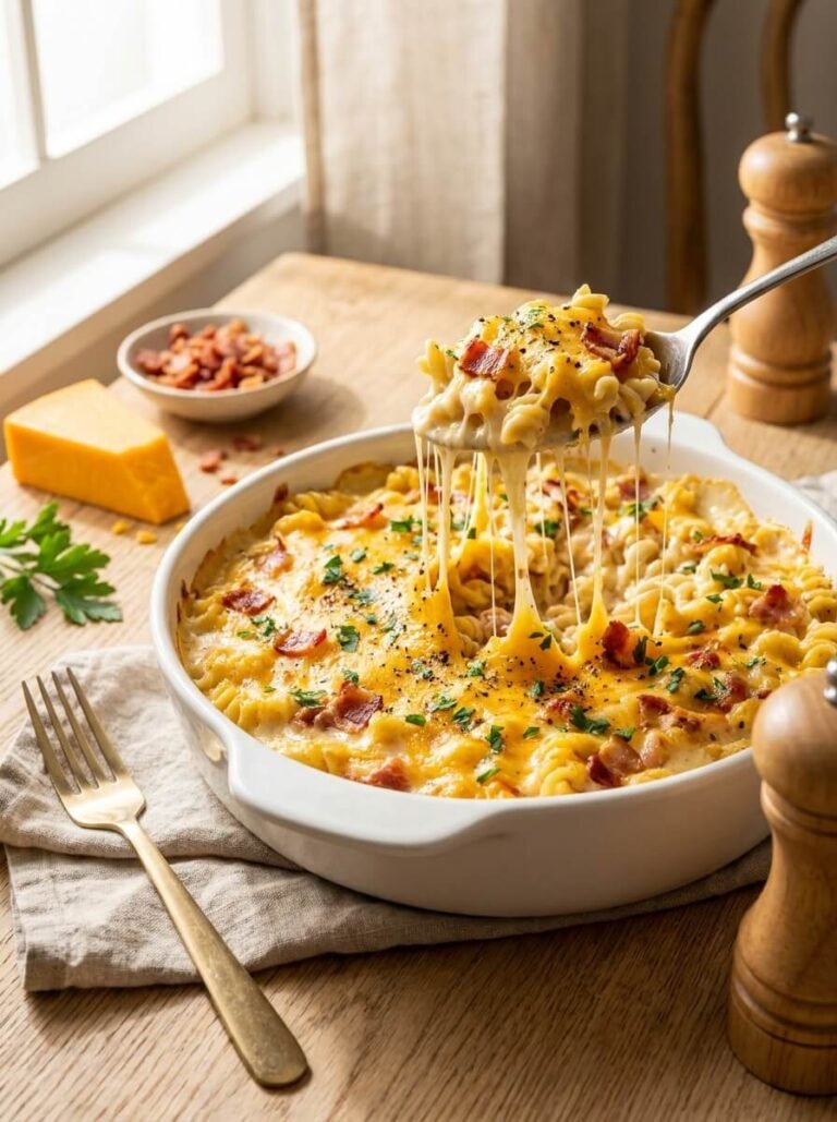 Applewood Bacon and Sharp Cheddar Rotini Pasta Bake