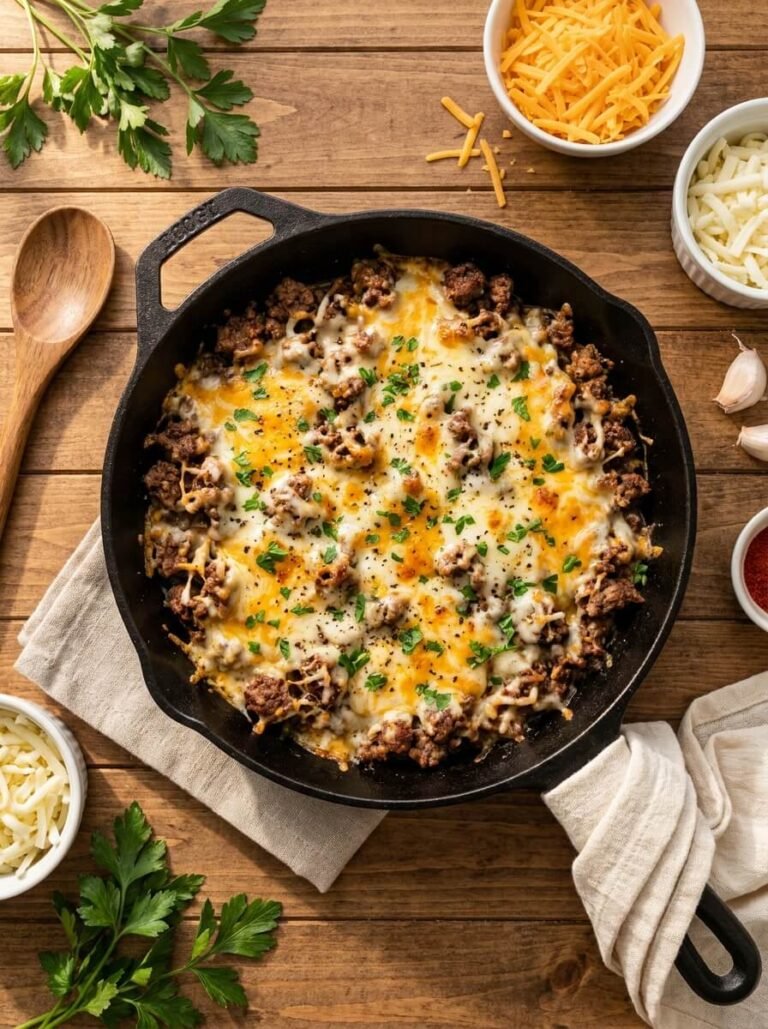 15-Minute Skillet Beef & Cheese Dinner with Garlic and Herbs