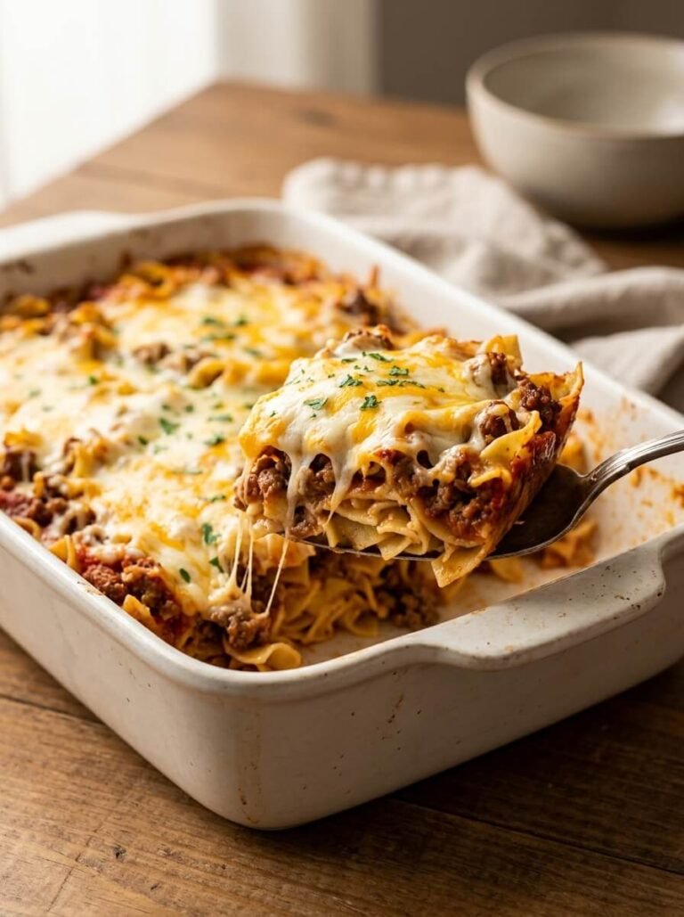Creamy Farmhouse Beef & Cheese Noodle Bake