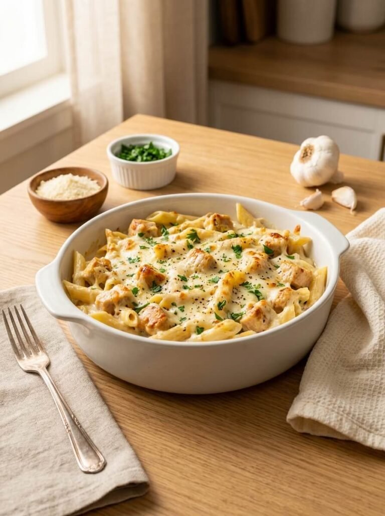 Single-Pan Creamy Chicken Alfredo Pasta Bake