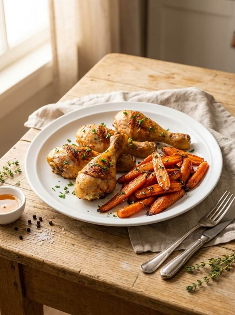 Oven-Roasted Chicken Drumsticks with Honey-Glazed Carrots