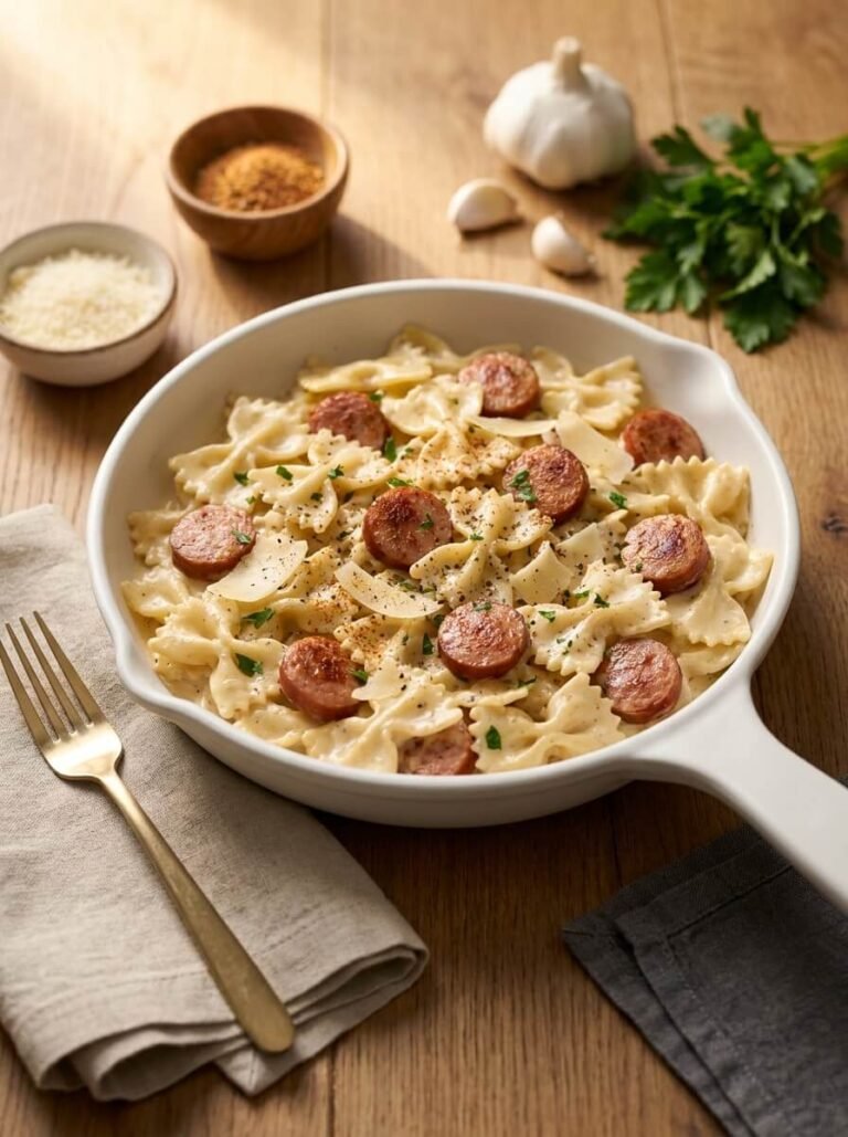 Creamy Cajun Sausage Alfredo Bowtie Skillet