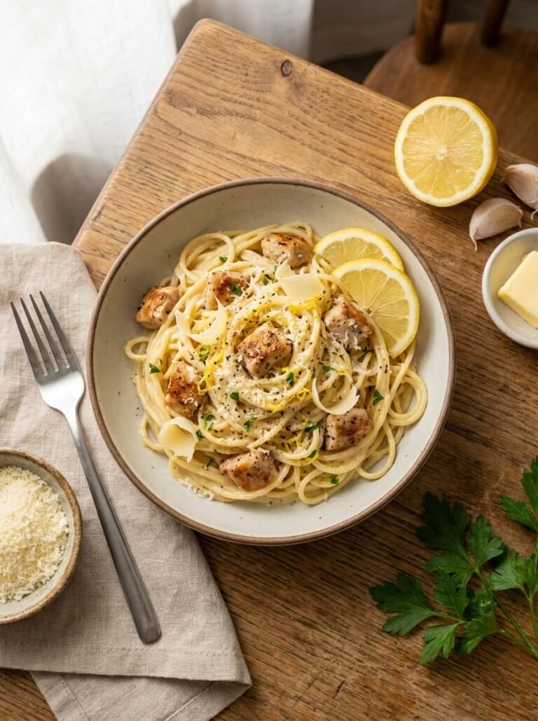 Creamy Lemon Butter Chicken Spaghetti with Parmesan