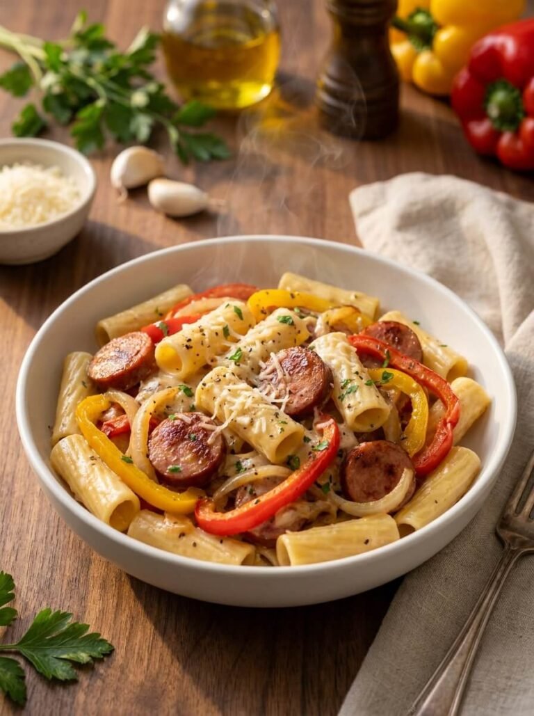 Creamy Smoked Sausage and Peppers Rigatoni