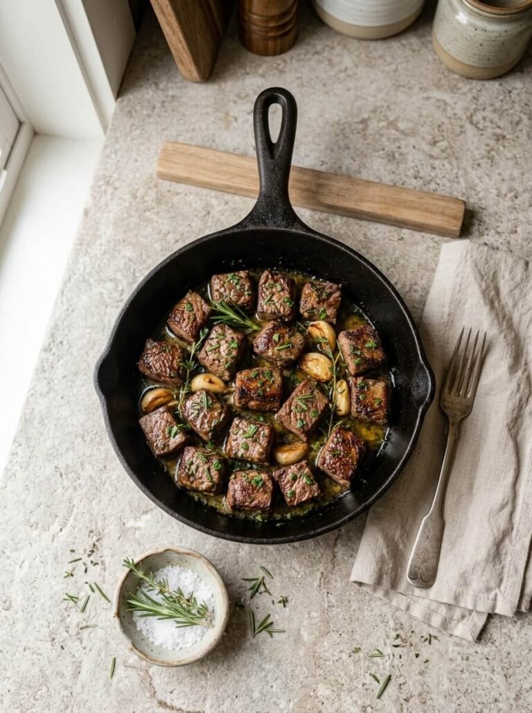 Garlic Herb Roasted Beef Tenderloin Bites with Butter Sauce
