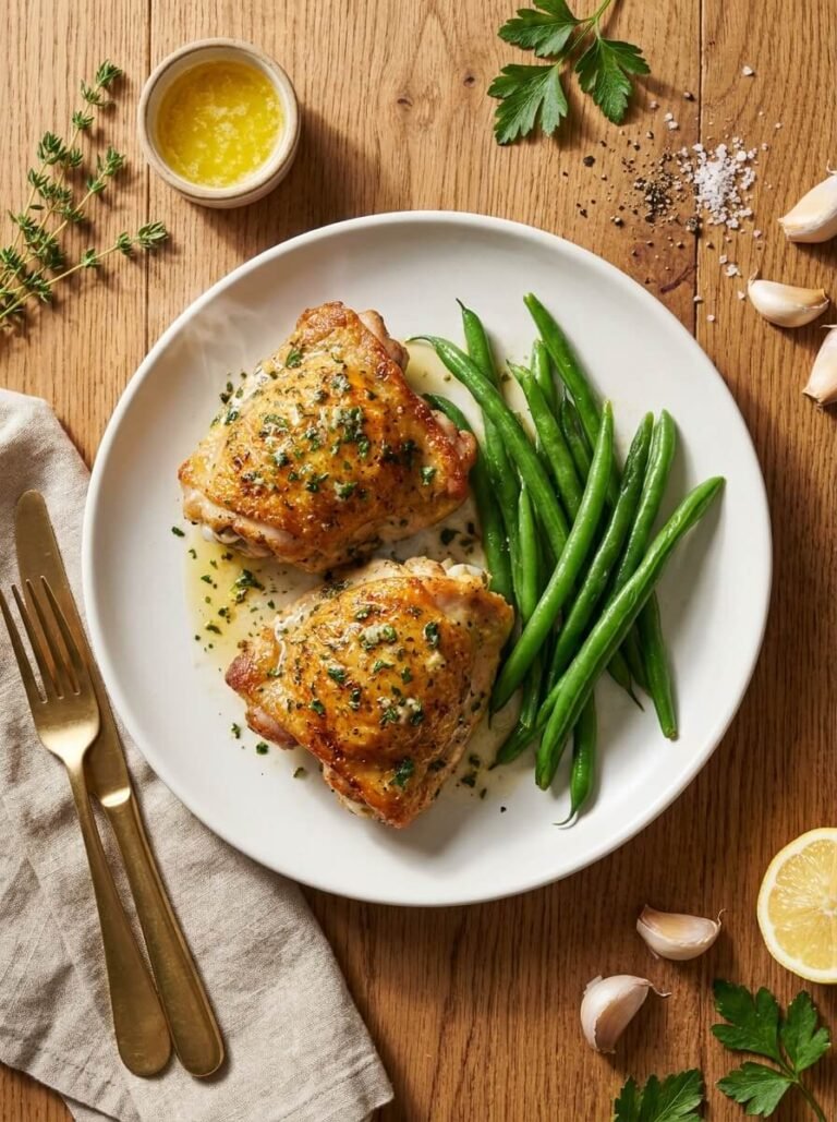 Herb Butter Chicken Thighs with Fresh Green Beans