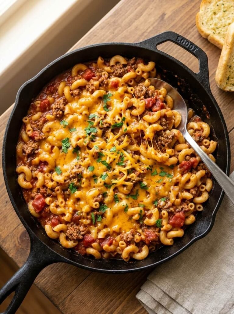 One-Pan Cheesy Beef Pasta Skillet