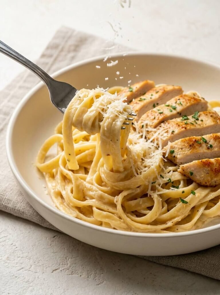 Roasted Garlic Parmesan Chicken Fettuccine with Creamy Parmesan Sauce