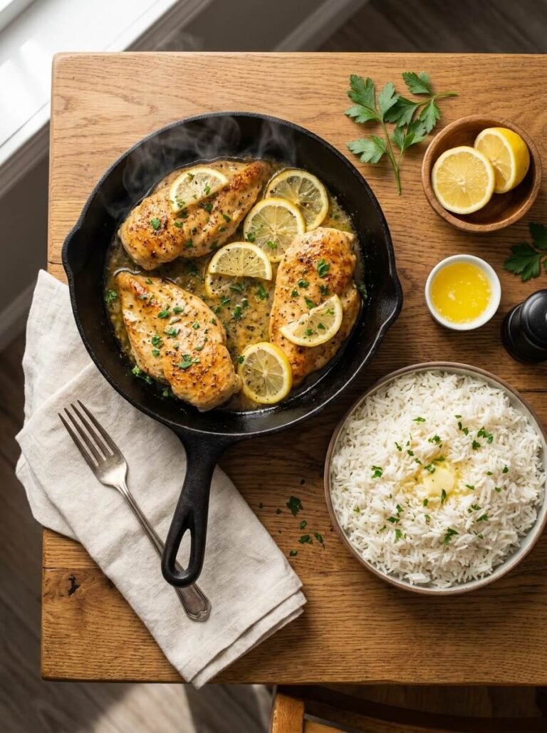 Skillet Lemon Butter Chicken with Fluffy Buttered Rice