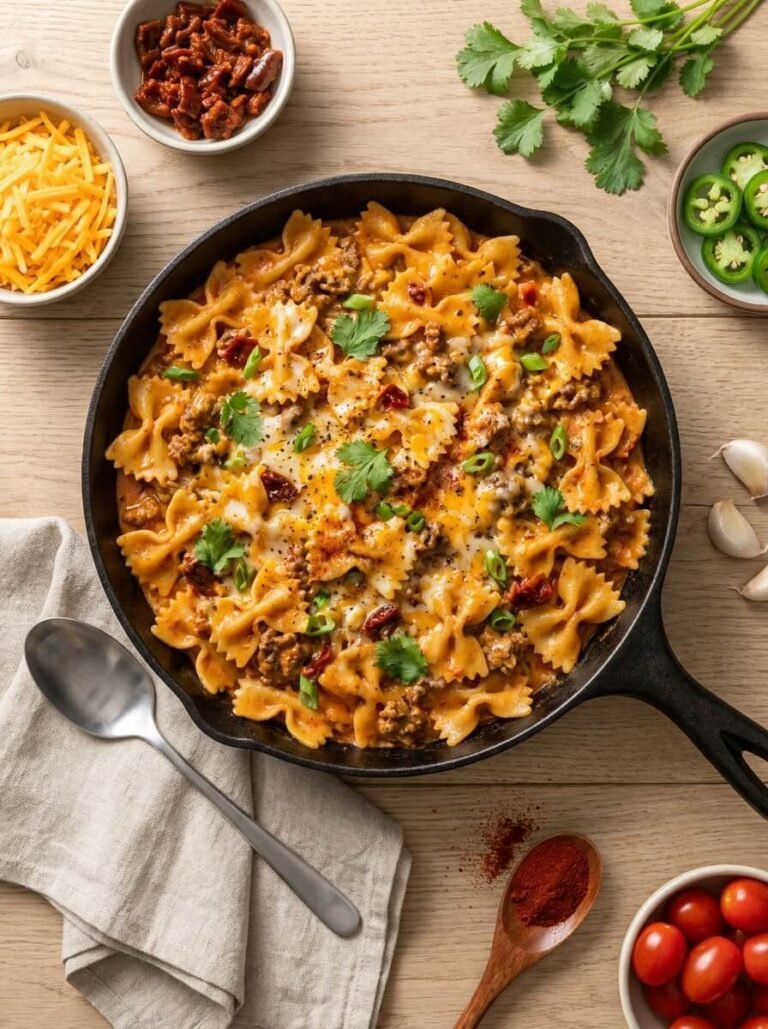 Smoky Chipotle Beef Bowtie Pasta Skillet